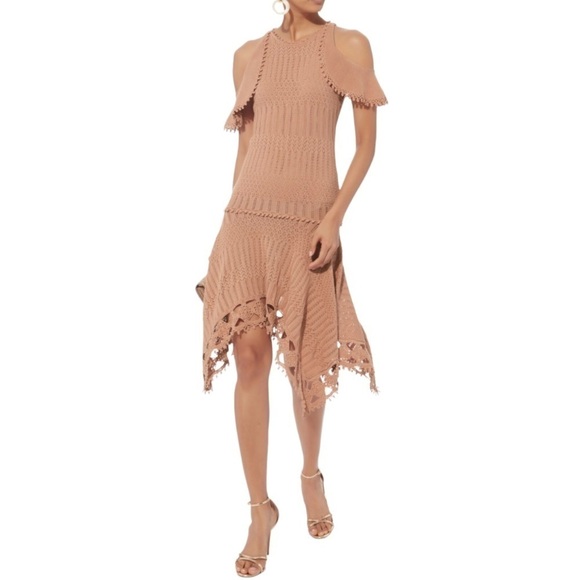 Jonathan Simkhai For Intermix Blush Crochet Handkerchief Hem Blush Dress - Picture 2 of 16